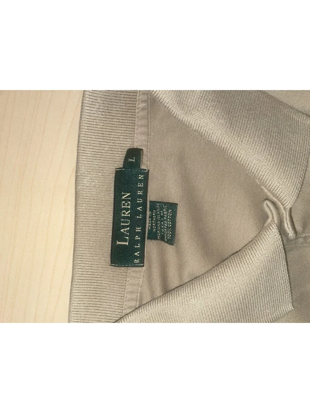 Vintage Lauren Ralph Lauren Polo Shirt Mens L Beige Brown Crest Logo Cotton